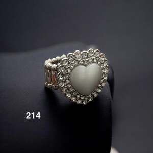 Paparazzi White Heart Moonstone Rhinestone Stretch Band Ring